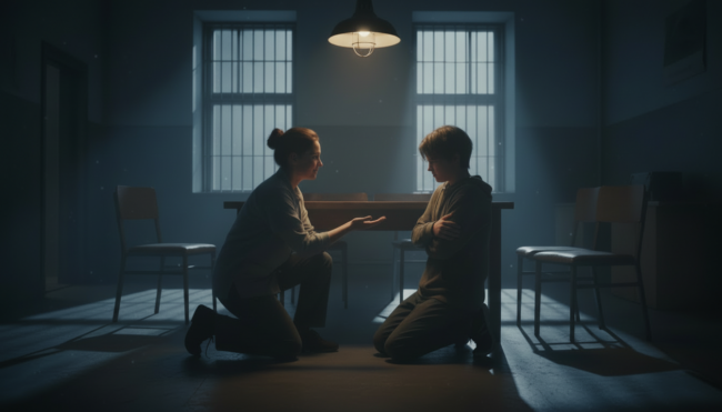 A carer holding out her hand to a troubled teen Positive Behaviour Support (PBS) training