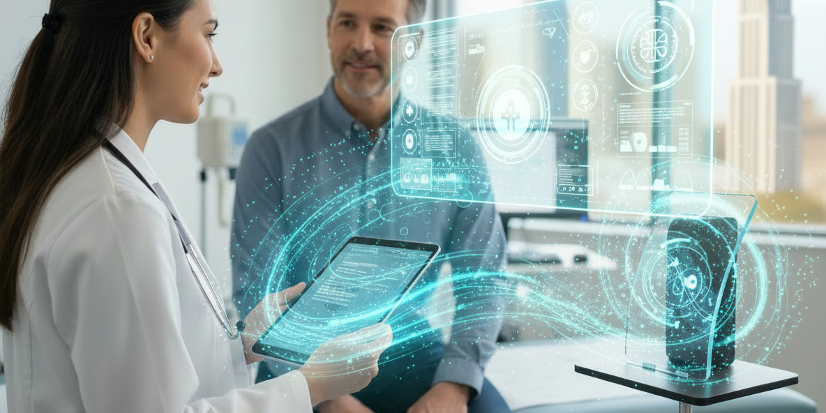 Female doctor taking notes using AI - Information Governance training