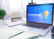 Laptop displaying an e-learning course, representing flexible online training for busy health and social care teams