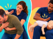 Adult and infant choking first aid illustration showing a woman demonstrating adult back blows and a man demonstrating infant back blows on a training manikin.